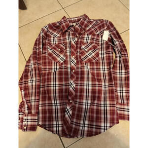 mens wrangler pearl snap shirt medium vintage red white